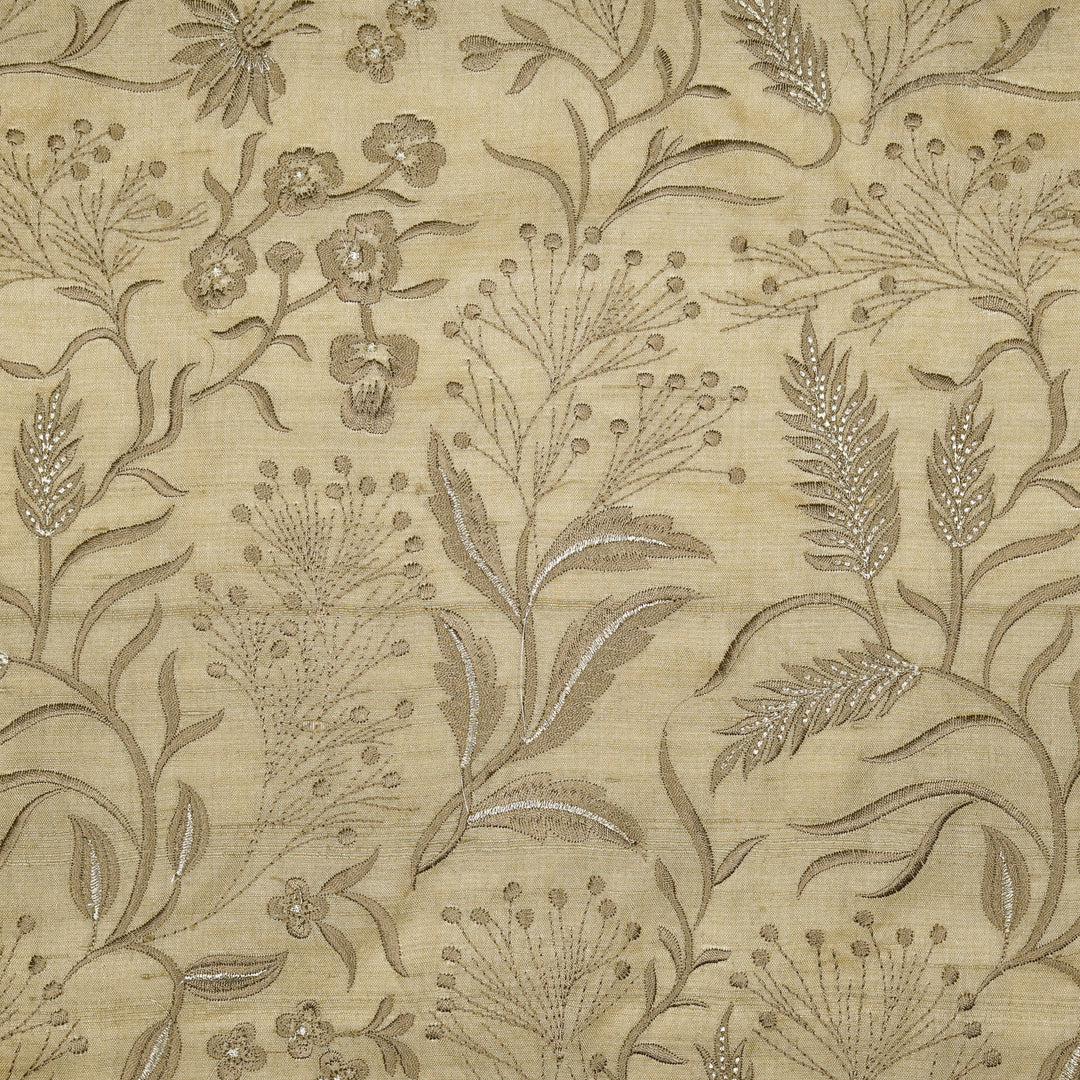 Tarali Jaal On Almond Tussar Silk Embroidered Fabric