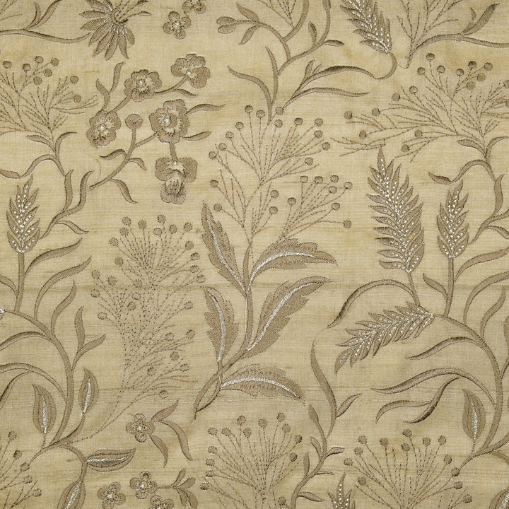Tarali Jaal On Almond Tussar Silk Embroidered Fabric