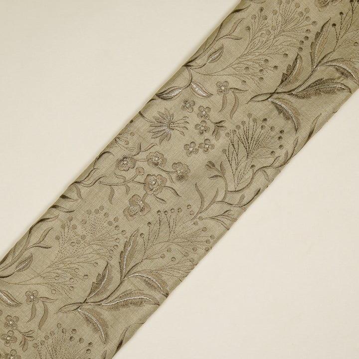 Tarali Jaal On Almond Tussar Silk Embroidered Fabric