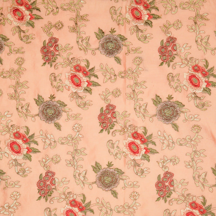 Abhra Jaal on Peach Luxe Silk Chanderi Embroidered Fabric