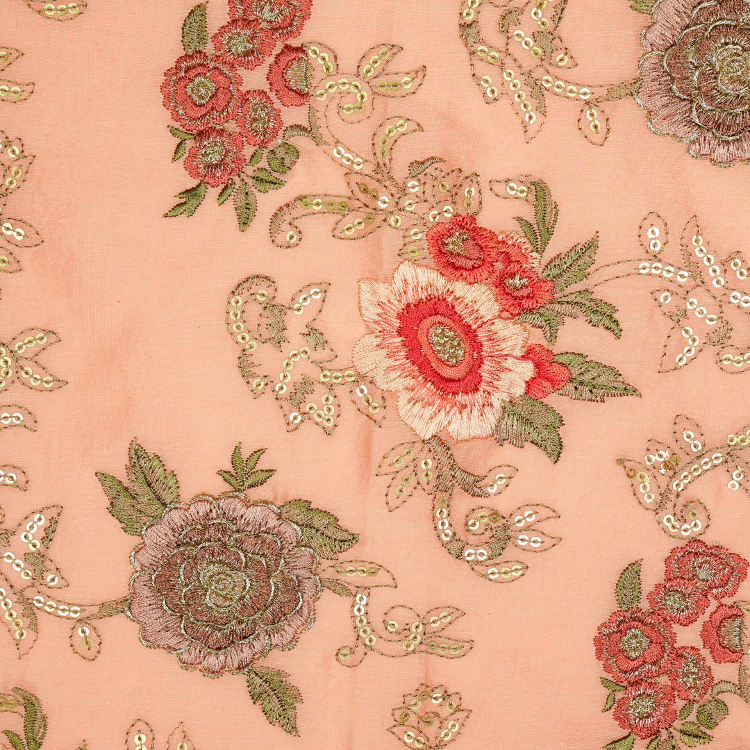 Abhra Jaal on Peach Luxe Silk Chanderi Embroidered Fabric
