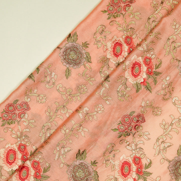Abhra Jaal on Peach Luxe Silk Chanderi Embroidered Fabric