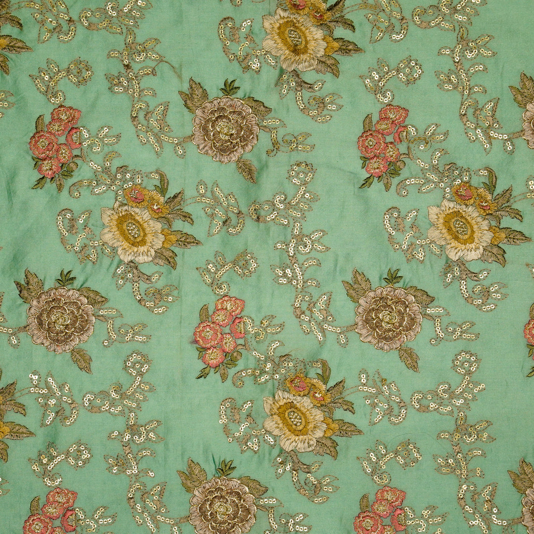 Abhra Jaal on Light Teal Luxe Silk Chanderi Embroidered Fabric