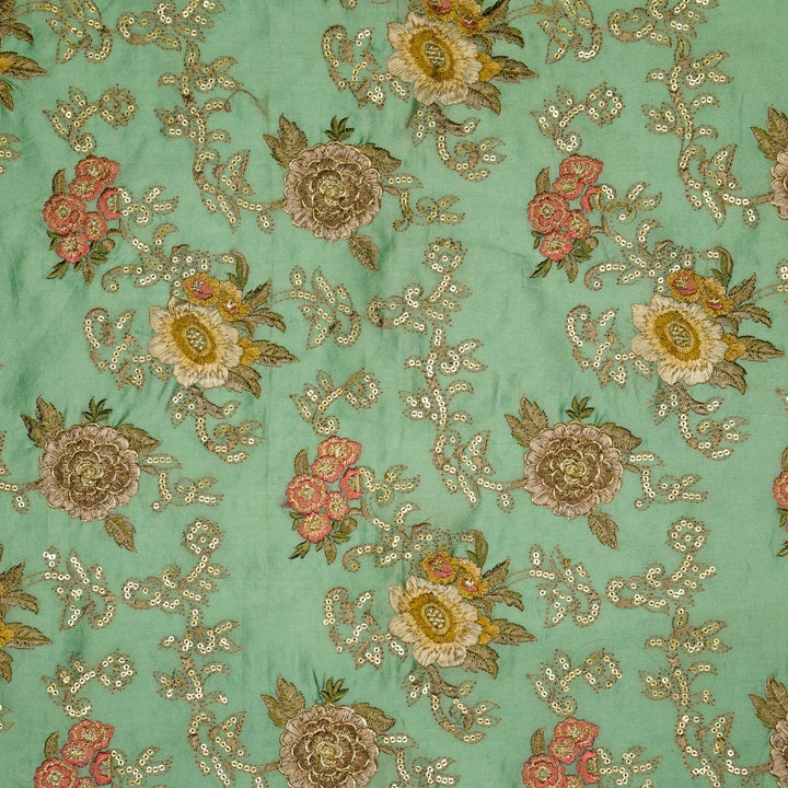 Abhra Jaal on Light Teal Luxe Silk Chanderi Embroidered Fabric