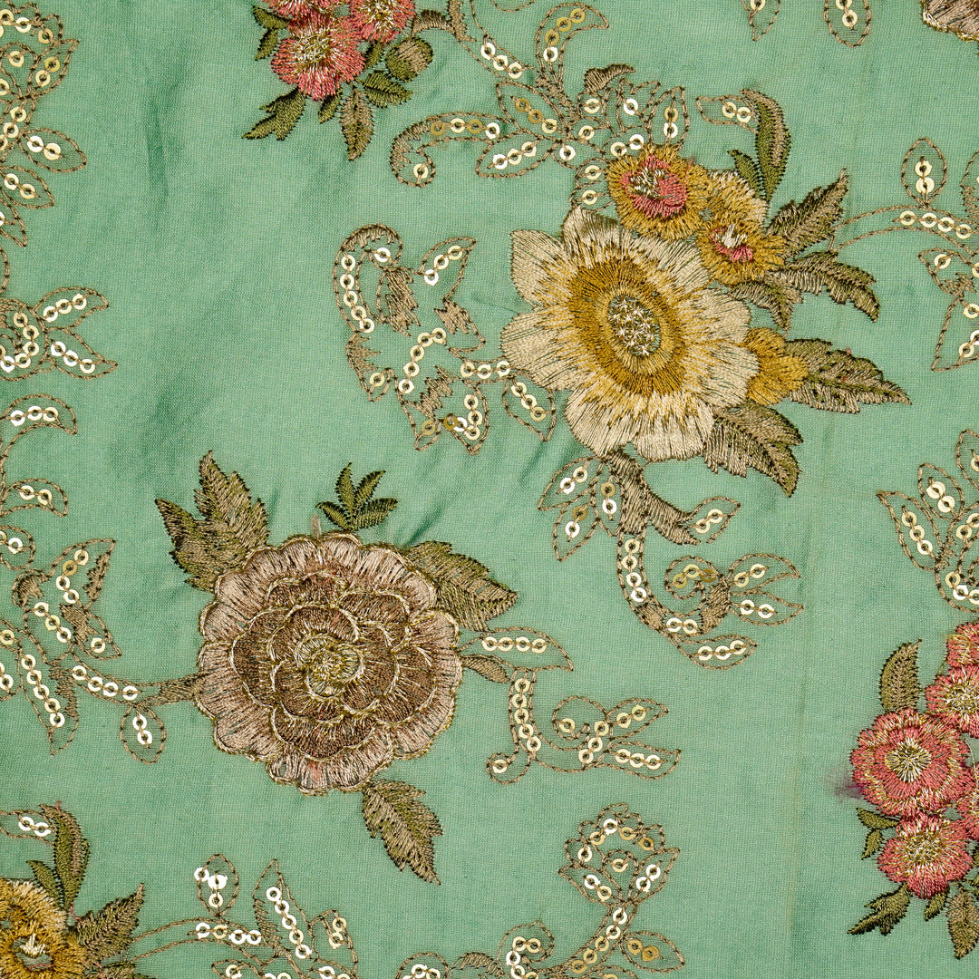 Abhra Jaal on Light Teal Luxe Silk Chanderi Embroidered Fabric