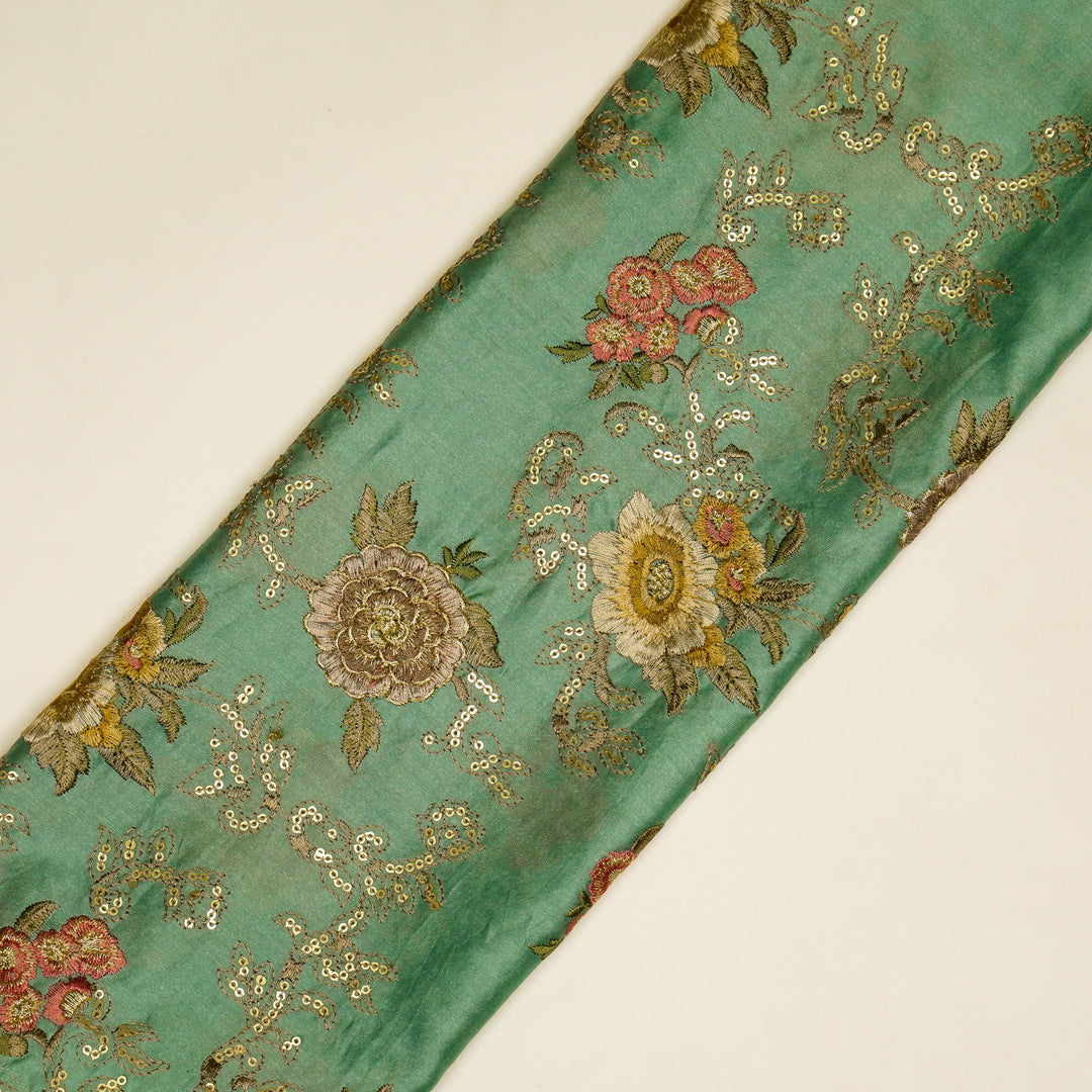 Abhra Jaal on Light Teal Luxe Silk Chanderi Embroidered Fabric
