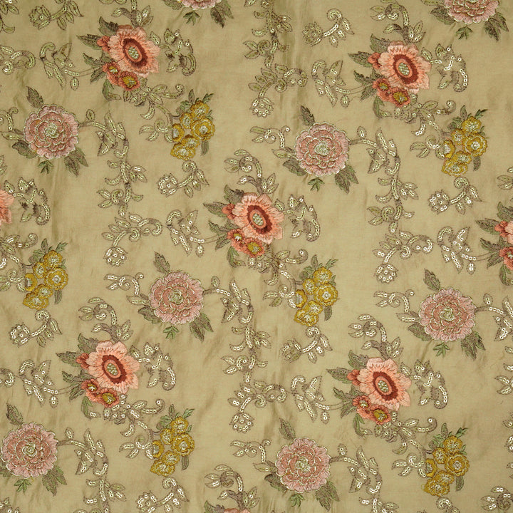 Abhra Jaal on Almond Luxe Silk Chanderi Embroidered Fabric