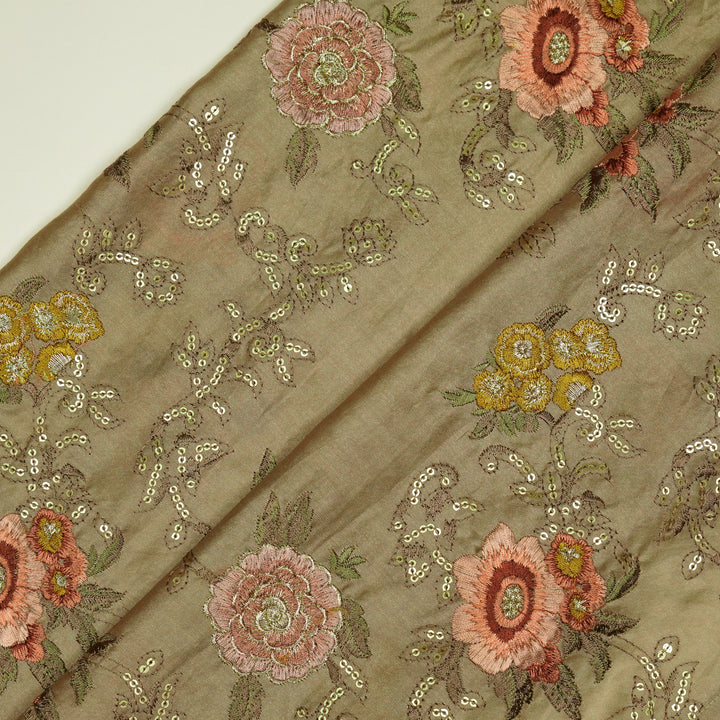 Abhra Jaal on Almond Luxe Silk Chanderi Embroidered Fabric