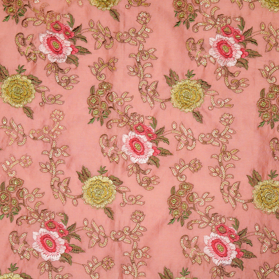 Abhra Jaal on Onion Pink Luxe Silk Chanderi Embroidered Fabric