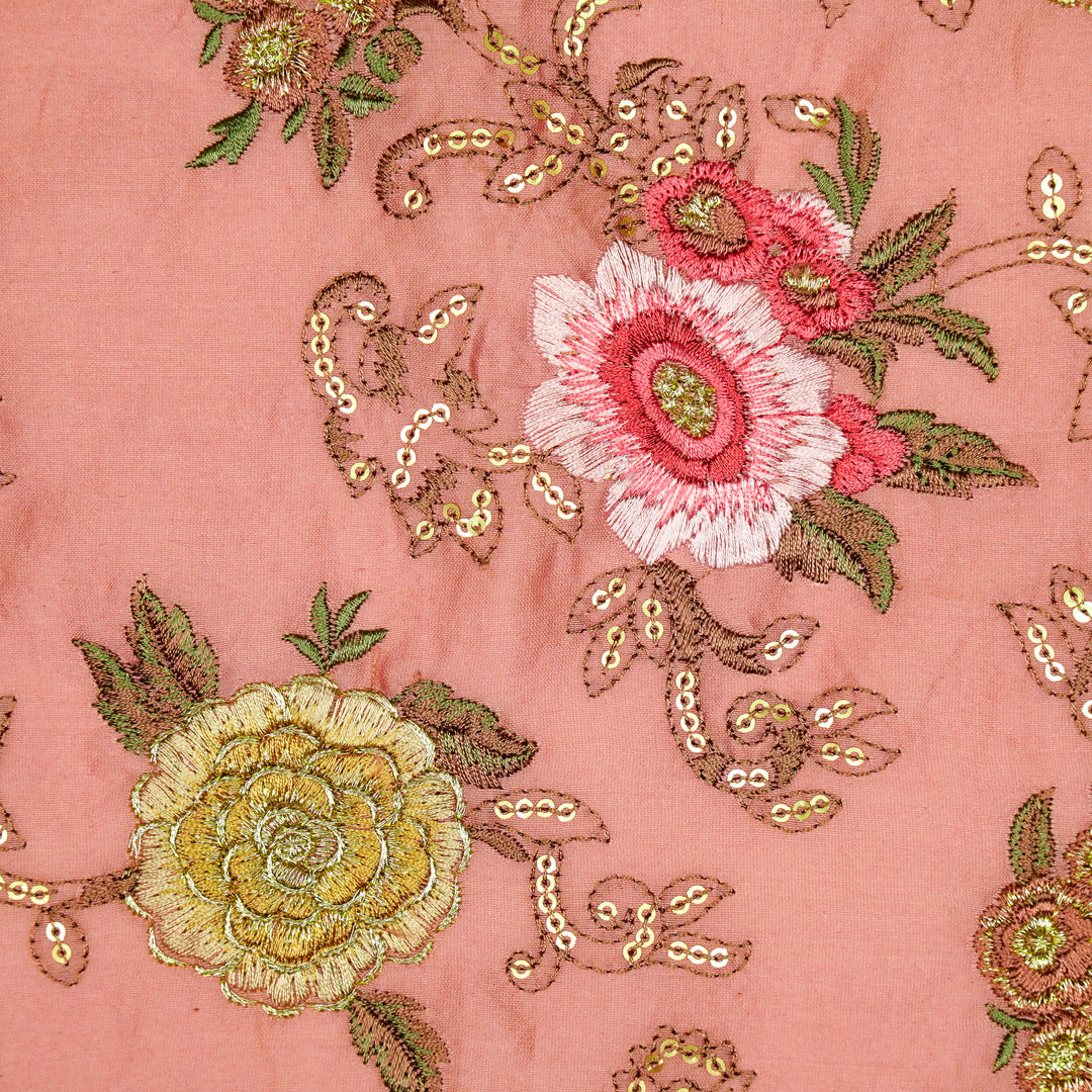 Abhra Jaal on Onion Pink Luxe Silk Chanderi Embroidered Fabric