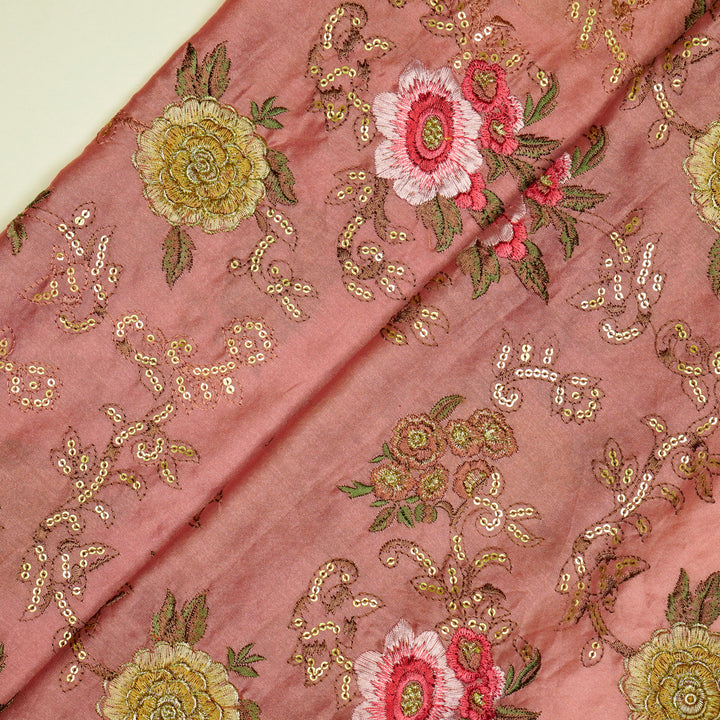 Abhra Jaal on Onion Pink Luxe Silk Chanderi Embroidered Fabric