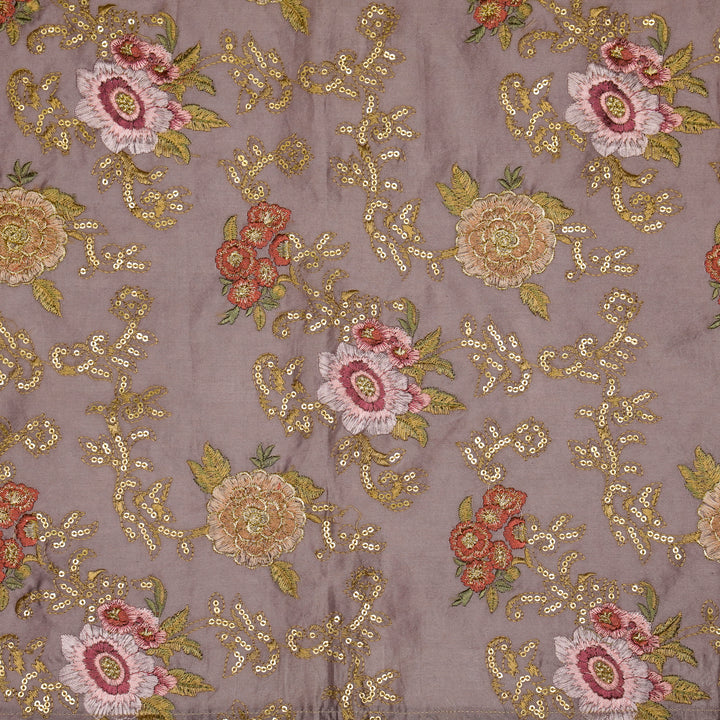 Abhra Jaal on Deep Mauve Luxe Silk Chanderi Embroidered Fabric