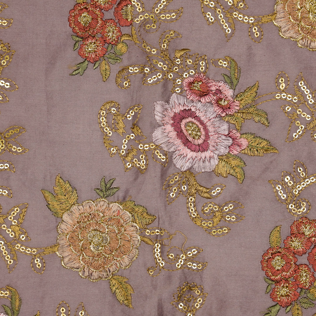 Abhra Jaal on Deep Mauve Luxe Silk Chanderi Embroidered Fabric