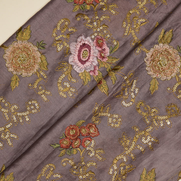 Abhra Jaal on Deep Mauve Luxe Silk Chanderi Embroidered Fabric