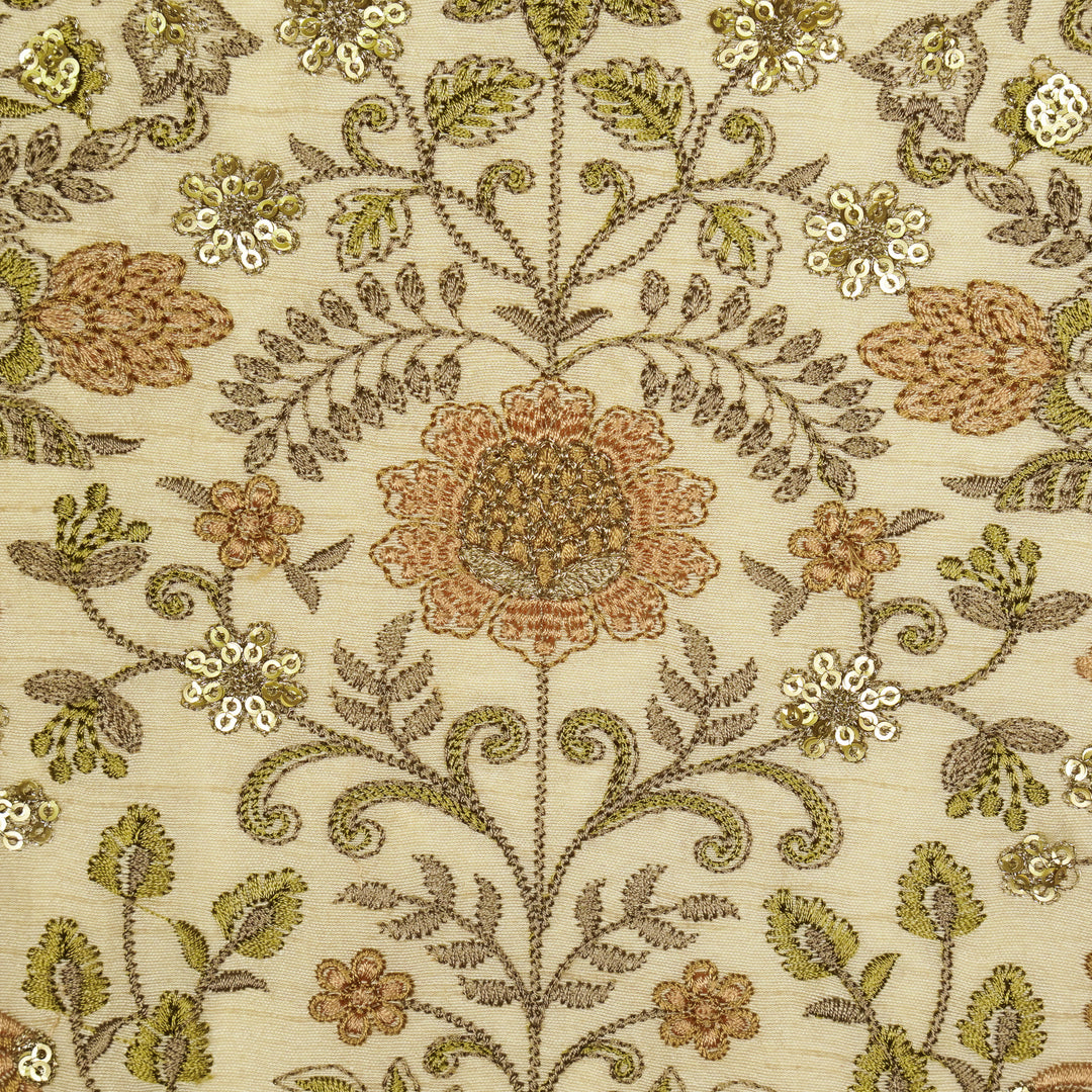 Lamya Jaal on Cream Semi Raw Silk Embroidered Fabric