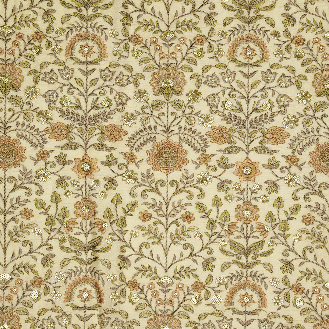 Lamya Jaal on Cream Semi Raw Silk Embroidered Fabric