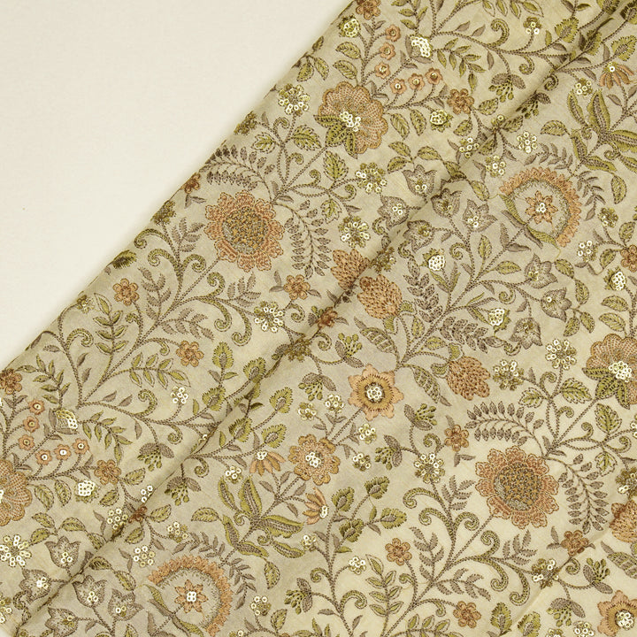 Lamya Jaal on Cream Semi Raw Silk Embroidered Fabric