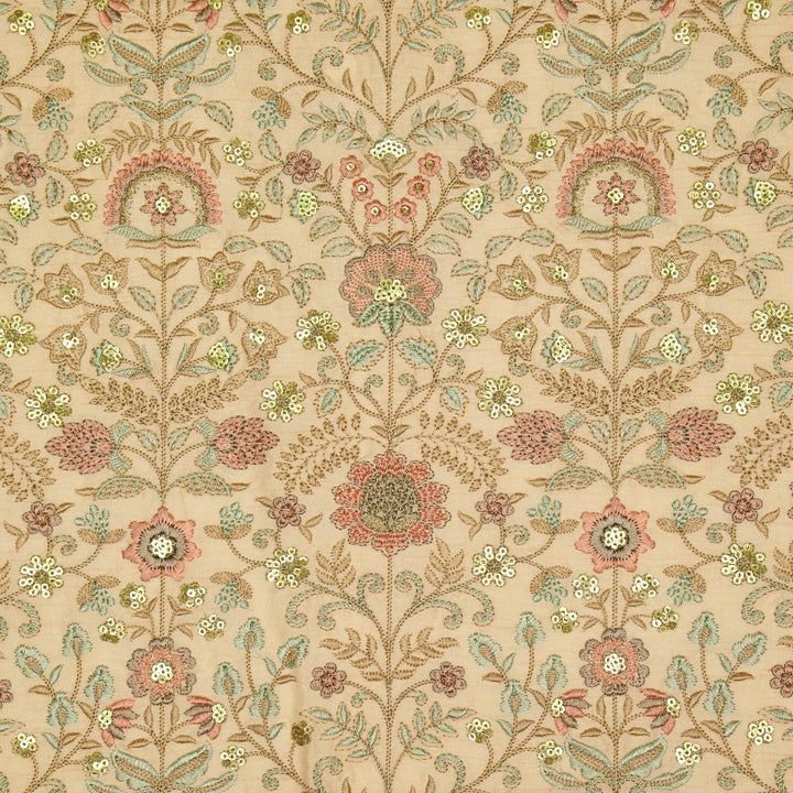 Lamya Jaal on Light Peach Semi Raw Silk Embroidered Fabric