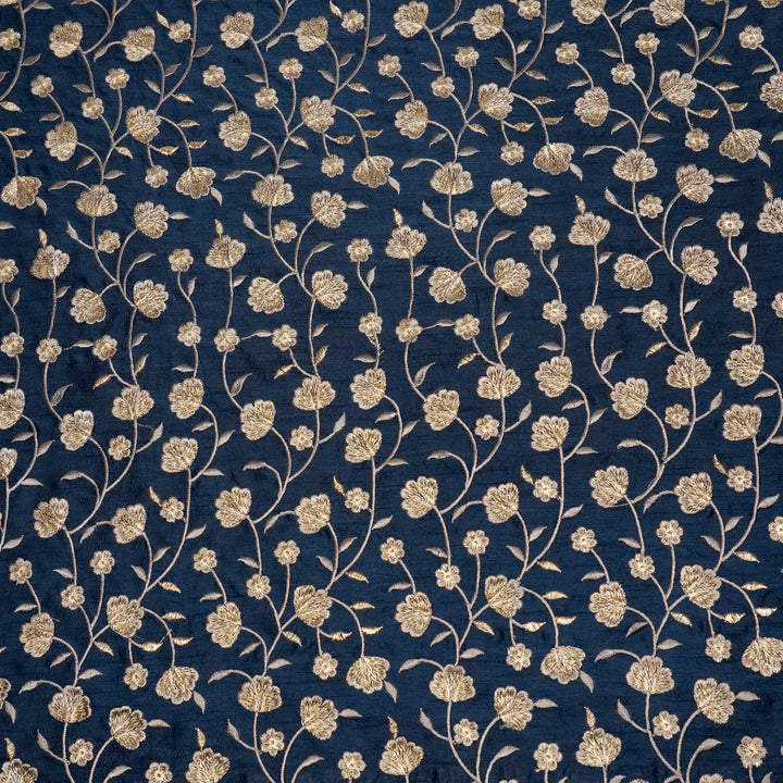 Ismat Jaal on Navy Blue Dola Silk Embroidered Fabric
