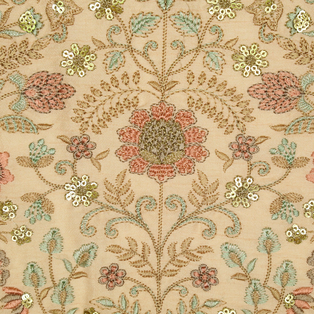 Lamya Jaal on Light Peach Semi Raw Silk Embroidered Fabric