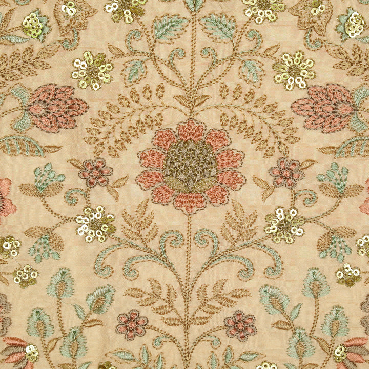 Lamya Jaal on Light Peach Semi Raw Silk Embroidered Fabric