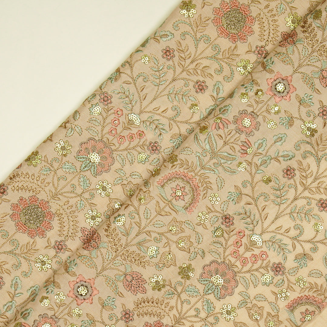 Lamya Jaal on Light Peach Semi Raw Silk Embroidered Fabric