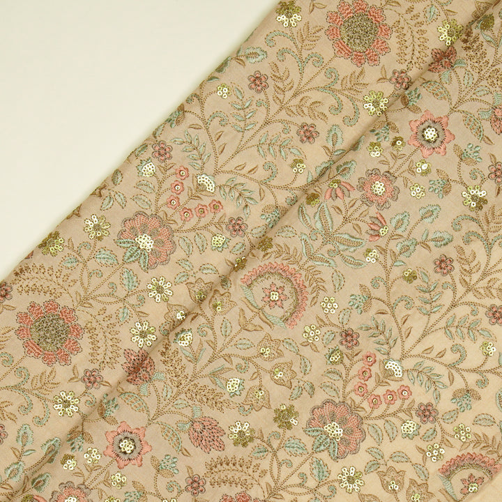 Lamya Jaal on Light Peach Semi Raw Silk Embroidered Fabric