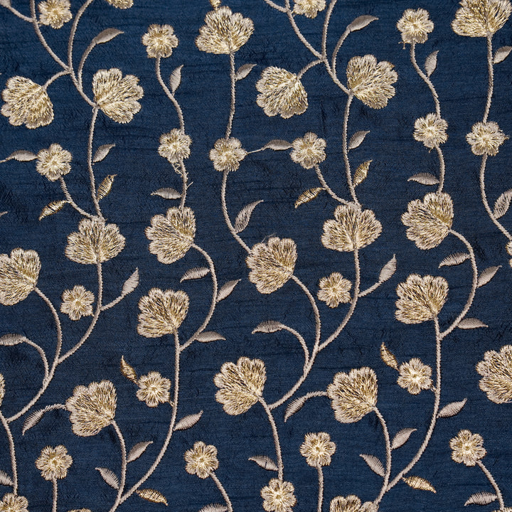 Ismat Jaal on Navy Blue Dola Silk Embroidered Fabric