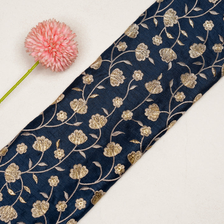 Ismat Jaal on Navy Blue Dola Silk Embroidered Fabric