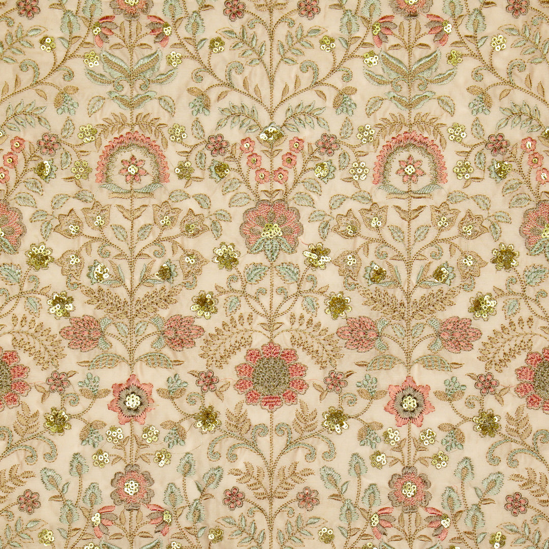 Lamya Jaal on Light Blush Semi Raw Silk Embroidered Fabric