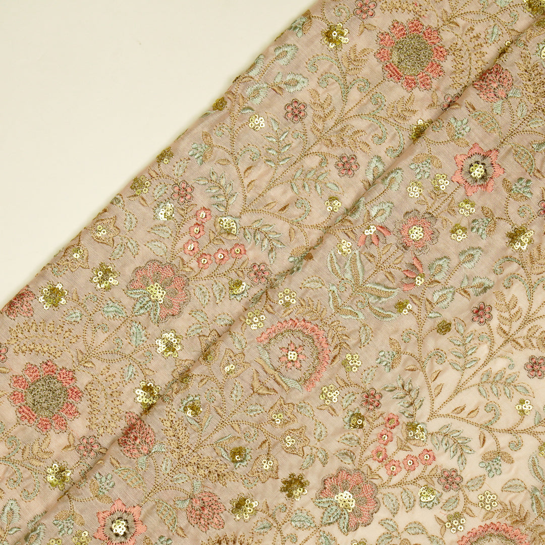 Lamya Jaal on Light Blush Semi Raw Silk Embroidered Fabric