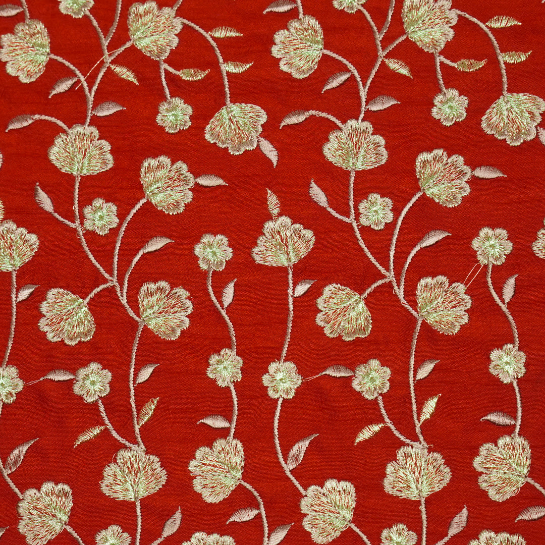 Ismat Jaal on Red Dola Silk Embroidered Fabric