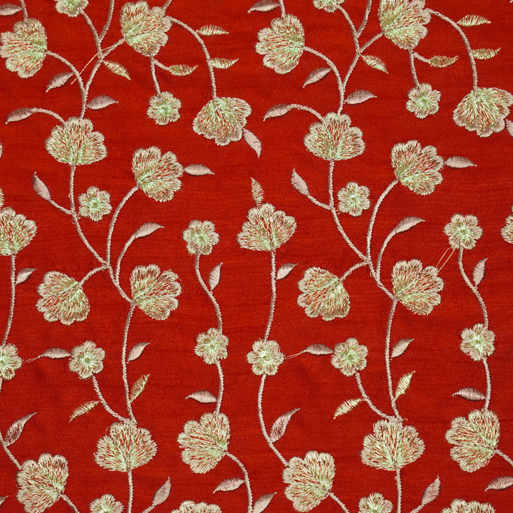 Ismat Jaal on Red Dola Silk Embroidered Fabric
