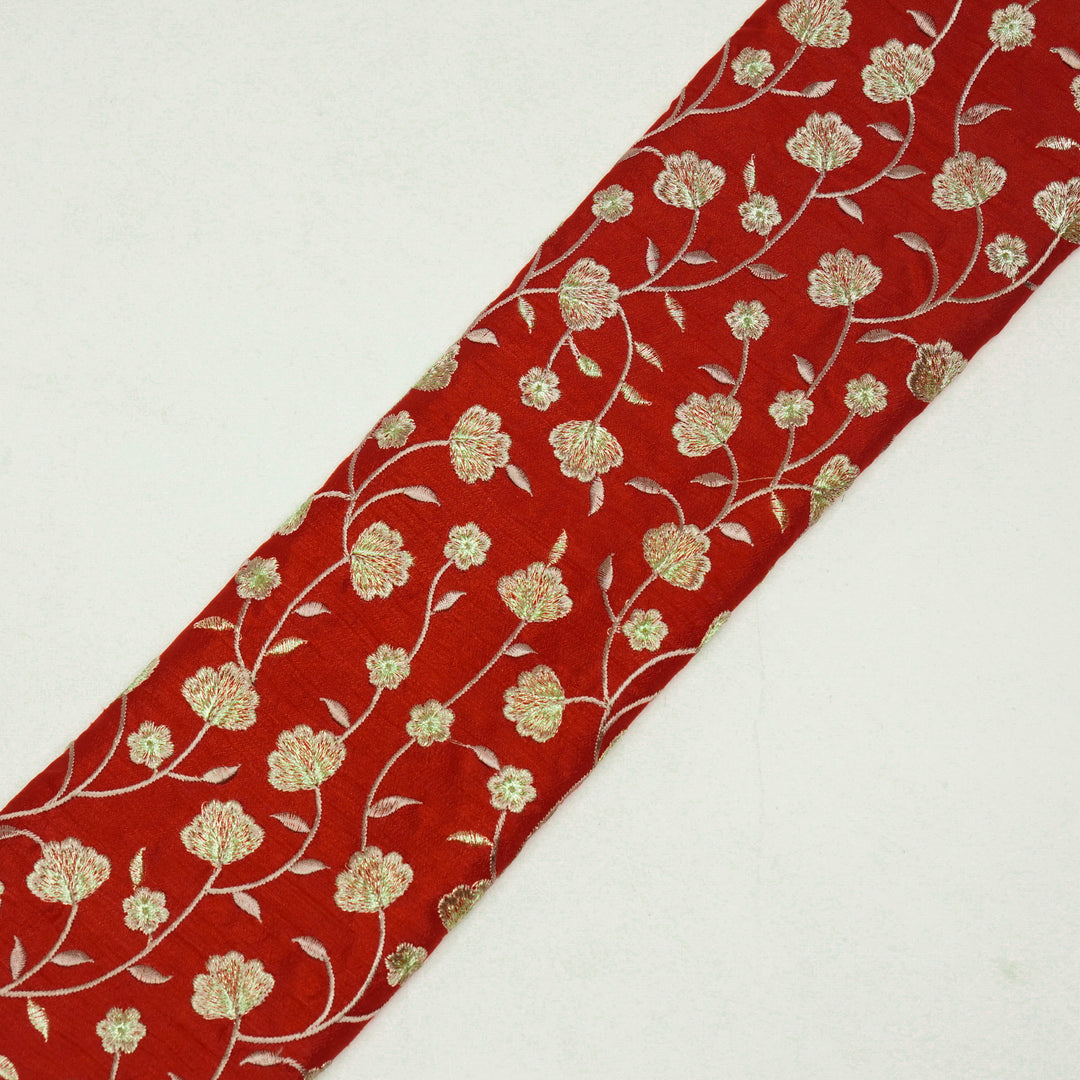 Ismat Jaal on Red Dola Silk Embroidered Fabric