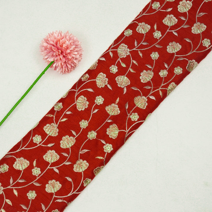 Ismat Jaal on Red Dola Silk Embroidered Fabric