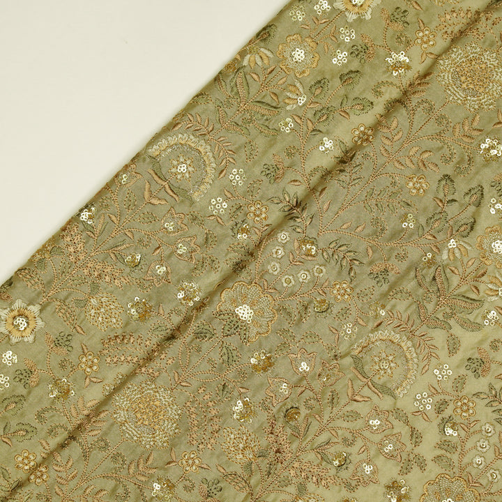 Lamya Jaal on Almond Semi Raw Silk Embroidered Fabric