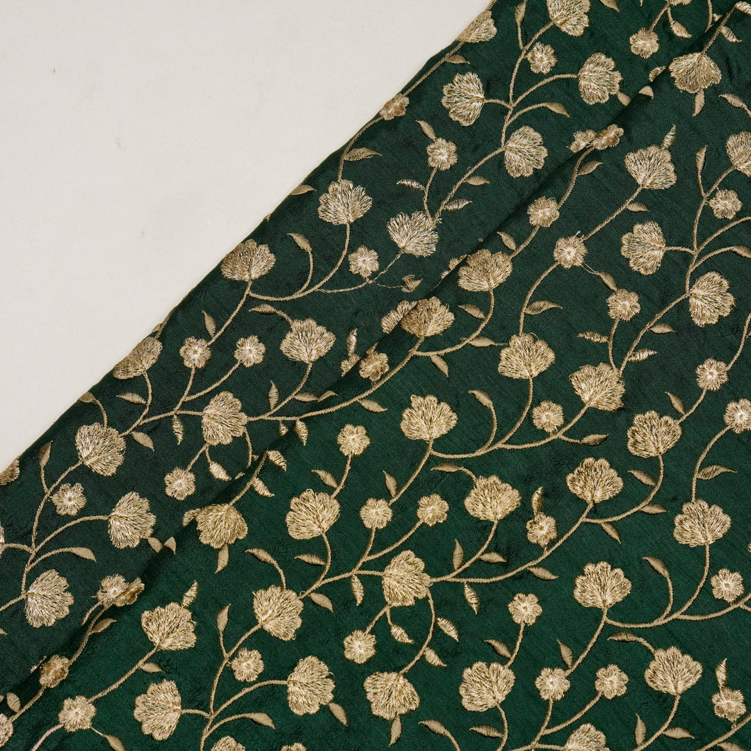 Ismat Jaal on Bottle Green Dola Silk Embroidered Fabric