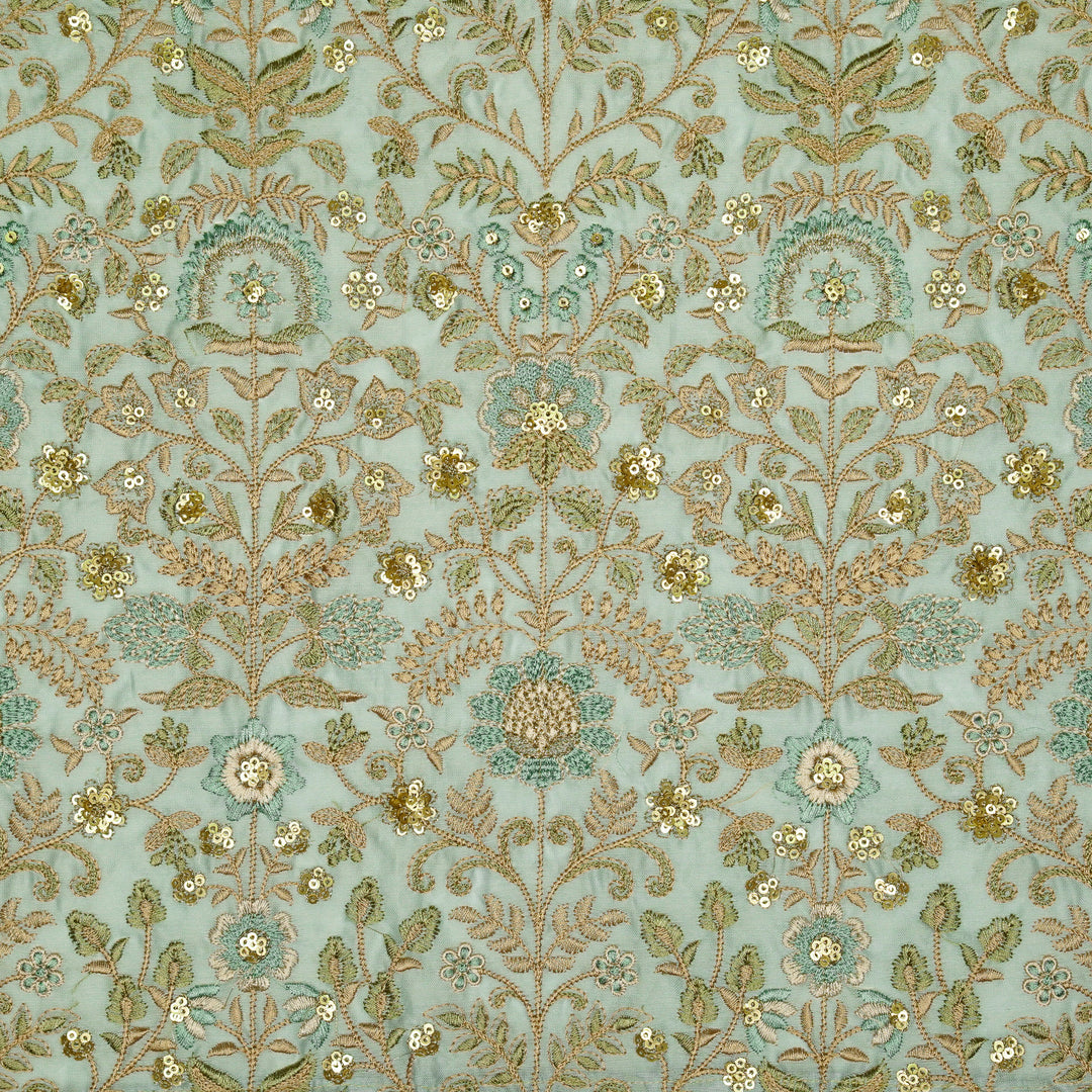 Lamya Jaal on Sky Blue Semi Raw Silk Embroidered Fabric