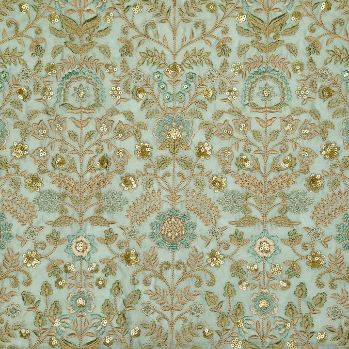 Lamya Jaal on Sky Blue Semi Raw Silk Embroidered Fabric