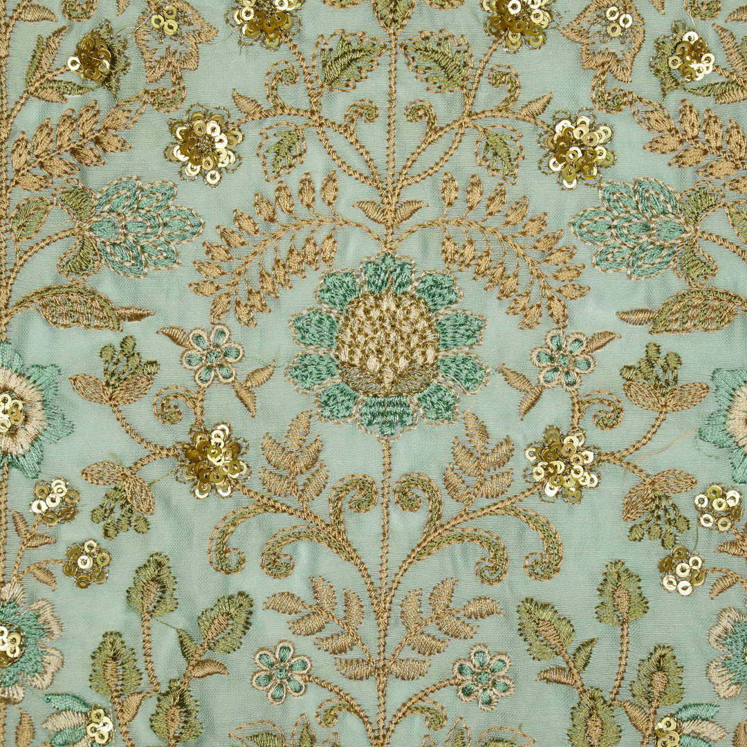 Lamya Jaal on Sky Blue Semi Raw Silk Embroidered Fabric