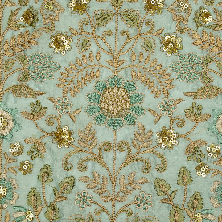 Lamya Jaal on Sky Blue Semi Raw Silk Embroidered Fabric