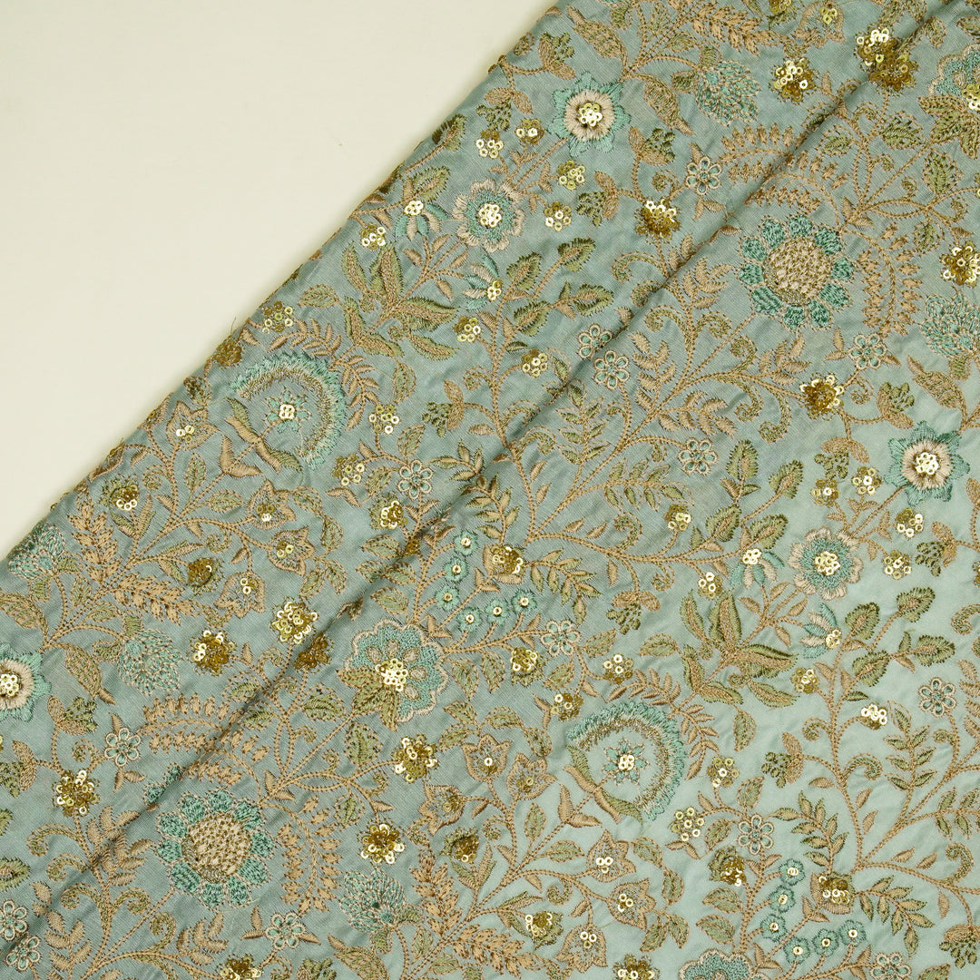 Lamya Jaal on Sky Blue Semi Raw Silk Embroidered Fabric