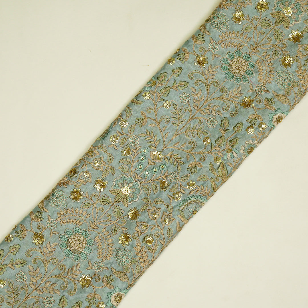 Lamya Jaal on Sky Blue Semi Raw Silk Embroidered Fabric