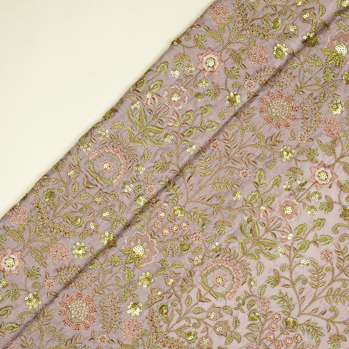 Lamya Jaal on Lavender Semi Raw Silk Embroidered Fabric