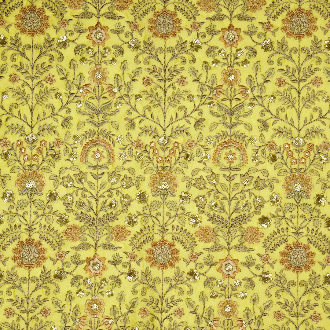Lamya Jaal on Lemon Semi Raw Silk Embroidered Fabric
