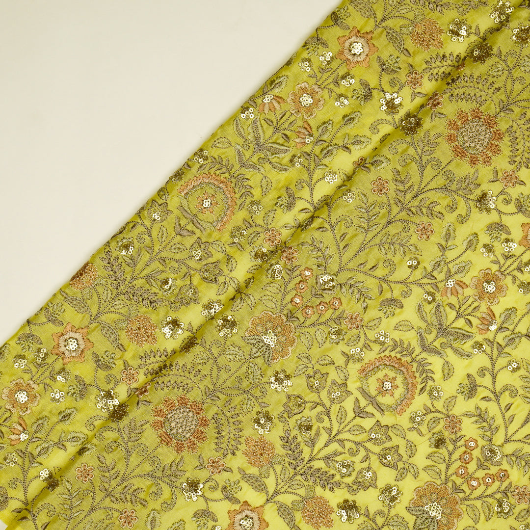 Lamya Jaal on Lemon Semi Raw Silk Embroidered Fabric