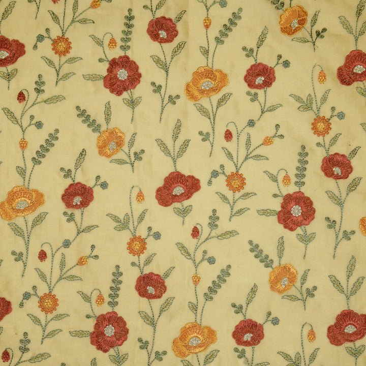 Sahra Jaal on Beige Silk Chanderi Embroidered Fabric