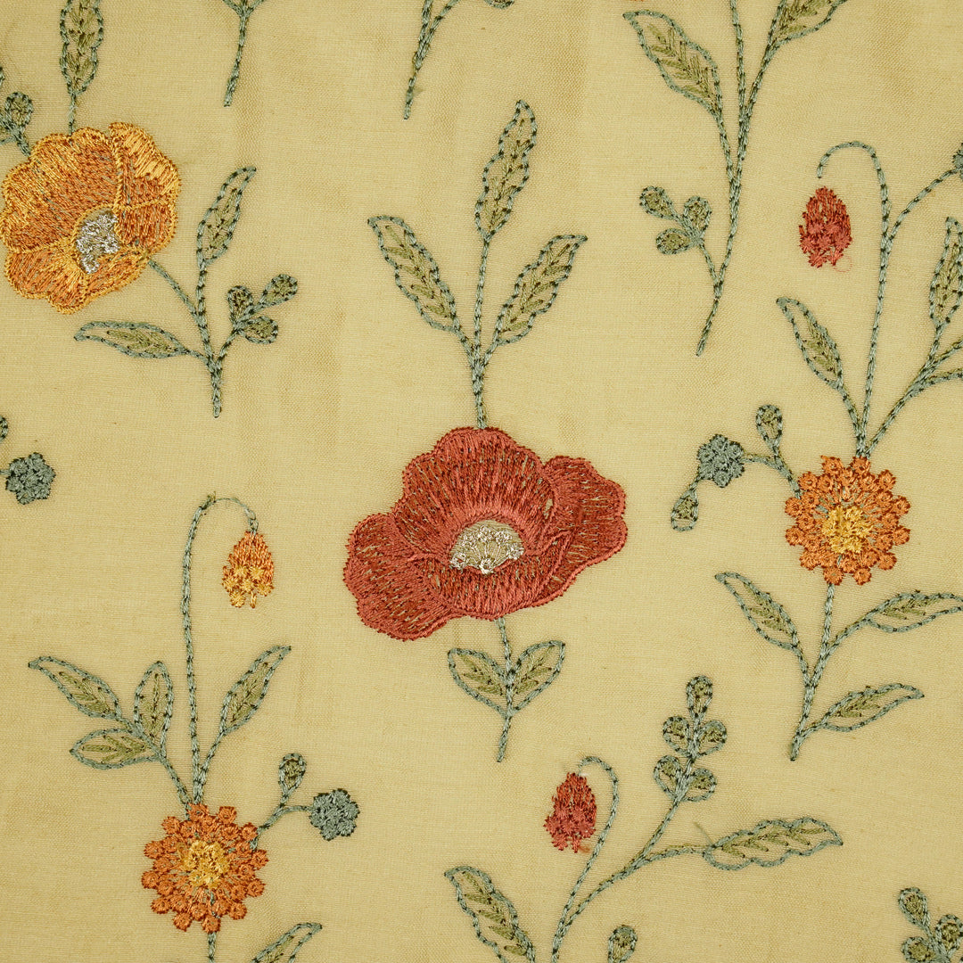 Sahra Jaal on Beige Silk Chanderi Embroidered Fabric