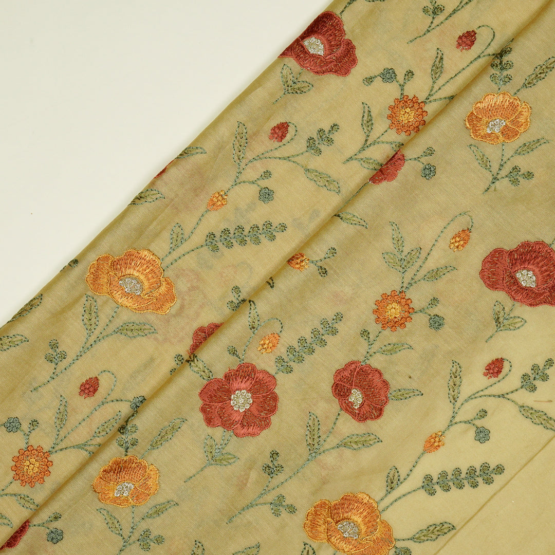 Sahra Jaal on Beige Silk Chanderi Embroidered Fabric