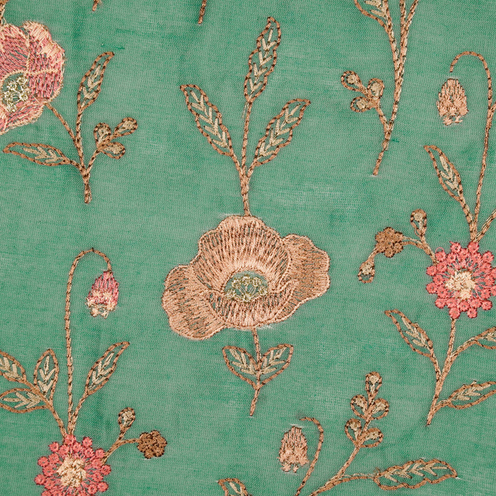 Sahra Jaal on Aqua Teal Silk Chanderi Embroidered Fabric